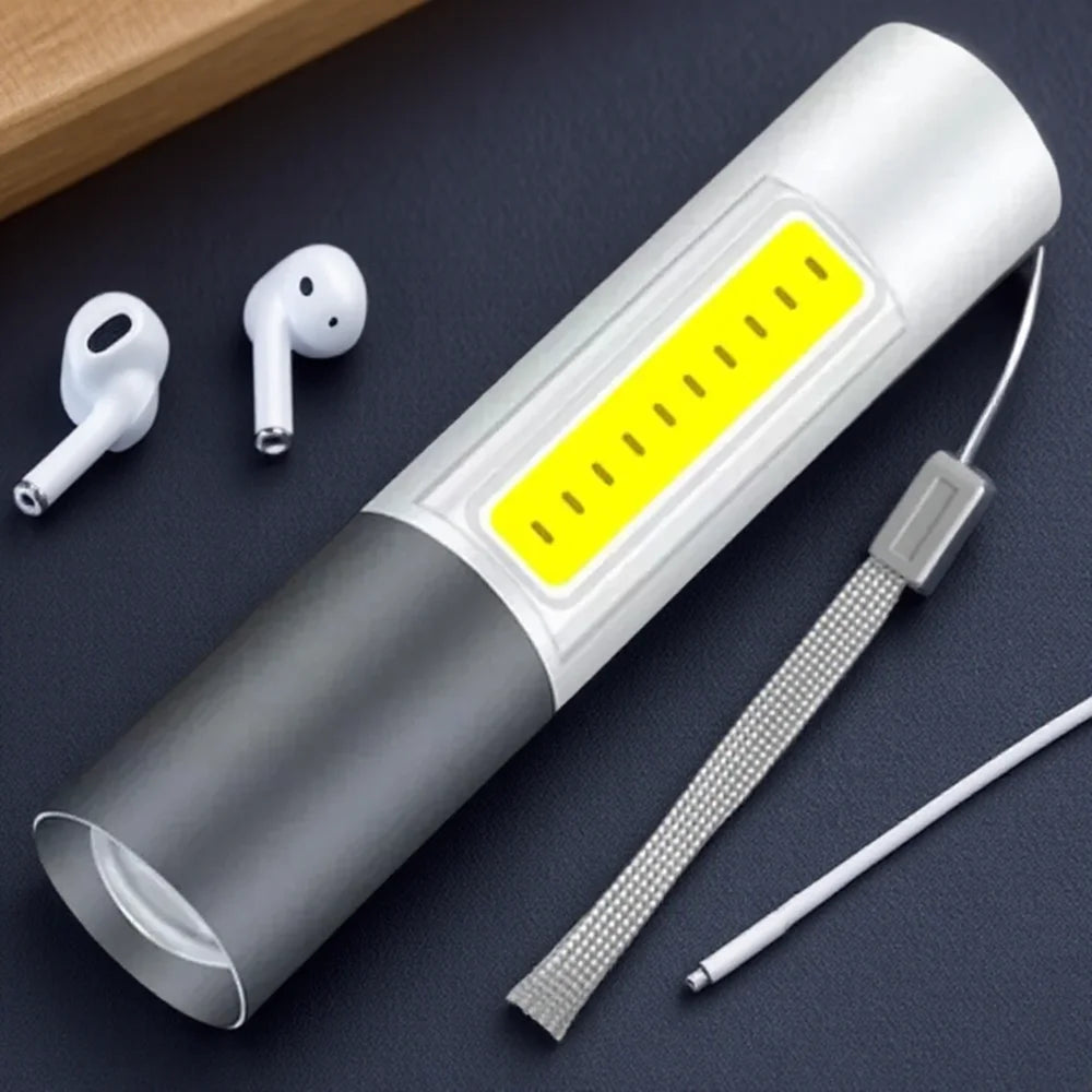 Mini LED Flashlight Zoomable USB Rechargeable Waterproof Lamps 3 Switch Modes Portable Torch Outdoor Safety Light