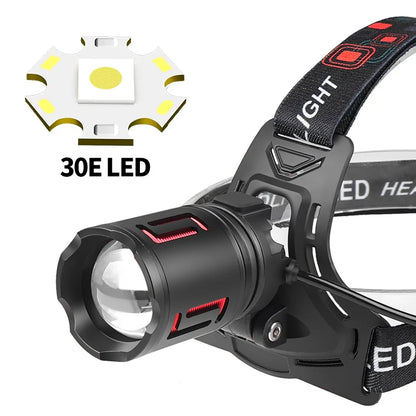 30W LED White Laser Head-Mounted Bright Headlamp Super Flashlight Rechargeable Long-Distance Lamp Fishing Outdoor Riding 1000LM