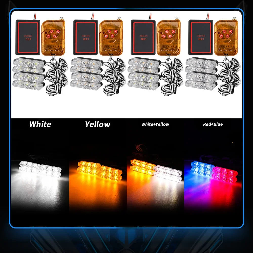 Car network red blue flash warning light wireless remote control clip lane light one tow four 3LED grille lights