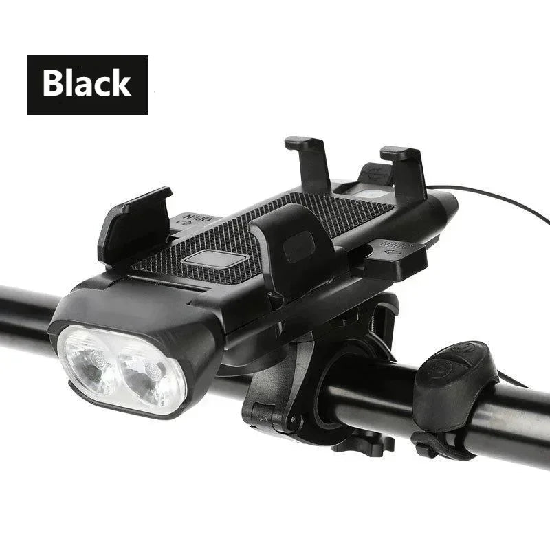 Front Light Mountain Bike Horn Lights One Button Lock Mobile Phone Rack Lighting Cycling Equipment Bicycle Headlight Four In One
