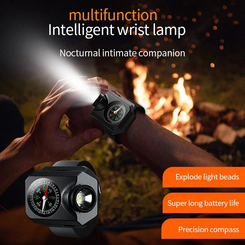 LED Tactical Wrist Light Flashlight Portable Rechargeable Wrist Compass Torch with for Running Biking Camping Hiking Hunting