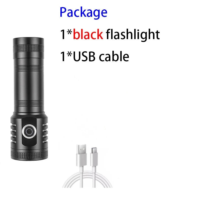 Phone Flashlight Led Type Powerful LED Flashlight TYPE-C USB Rechargeable Strong Light Small Tor ...