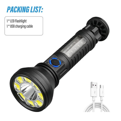 portable LED+COB flashlight USB rechargeable searchlight  hook camping torch outdoor spotlight magnetic red blue work lantern