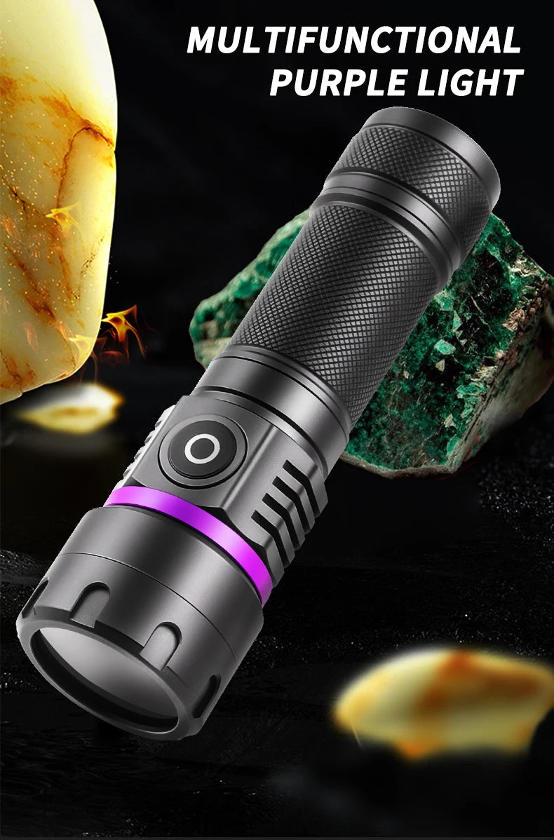 365nm Flashlight Black Mirror 2-Mode Purple Light Ultra Viole Torch Pet Urine Stains bed bug Scorpions Detector