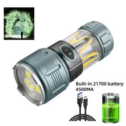 Multifunctional LED Flashlight Large Capacity Battery USB Rechargeable Dual Light Tactical Flashlight Outdoor Emergency Camping