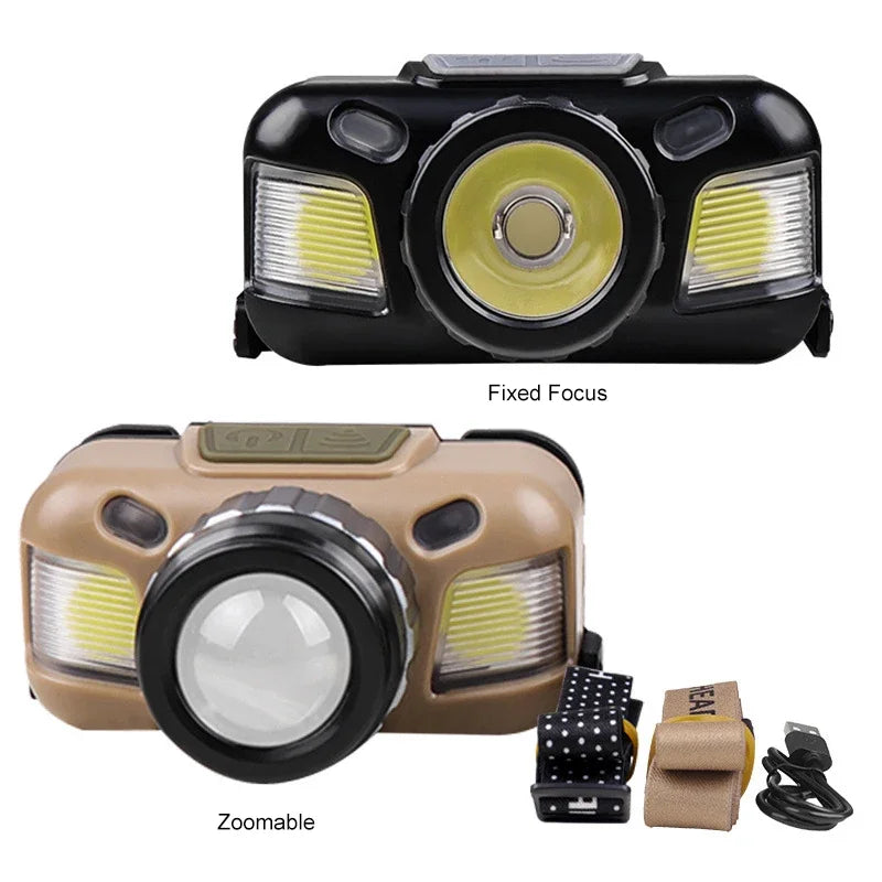 LED Sensor Headlamp Rechargeable Head Flashlight Headlight XPE+COB 5 L ...
