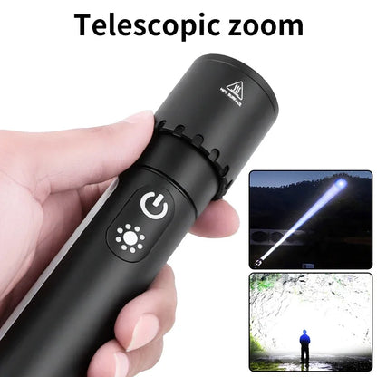 LED flashlight work light Type-C USB fast charging waterproof camping flashlight rechargeable zoom pocket flashlight