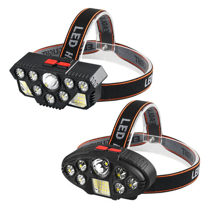 Strong Light Headlamp 8LED+20SMD Five-Head Super Bright Head Lamp USB Rechargeable Flashlight Outdoor Fishing Lamp Headlight