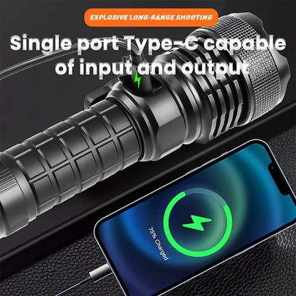 Multifunctional XHP160 Ultra-Bright LED Flashlight Type-C Charging High-Intensity Beam & Emergency Window-Breaking Tool