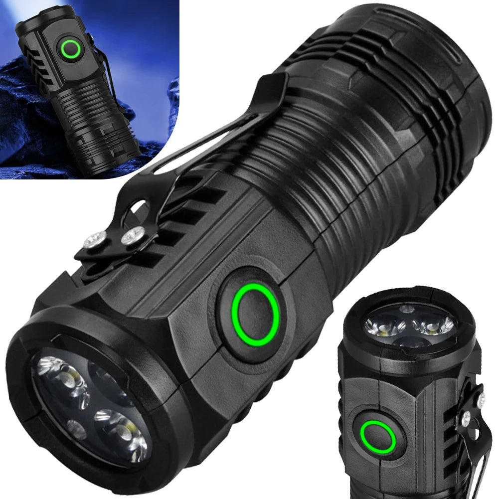 Mini LED Flashlight USB TYPE-C Rechargeable with Clip Pocket Flashlight 3 Light Modes Hat Clip Light for EDC Camping Hiking Emergency
