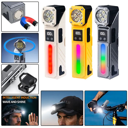 Corner multi-function flashlight colorful atmosphere light magnetic flashlight work light headlight bicycle light