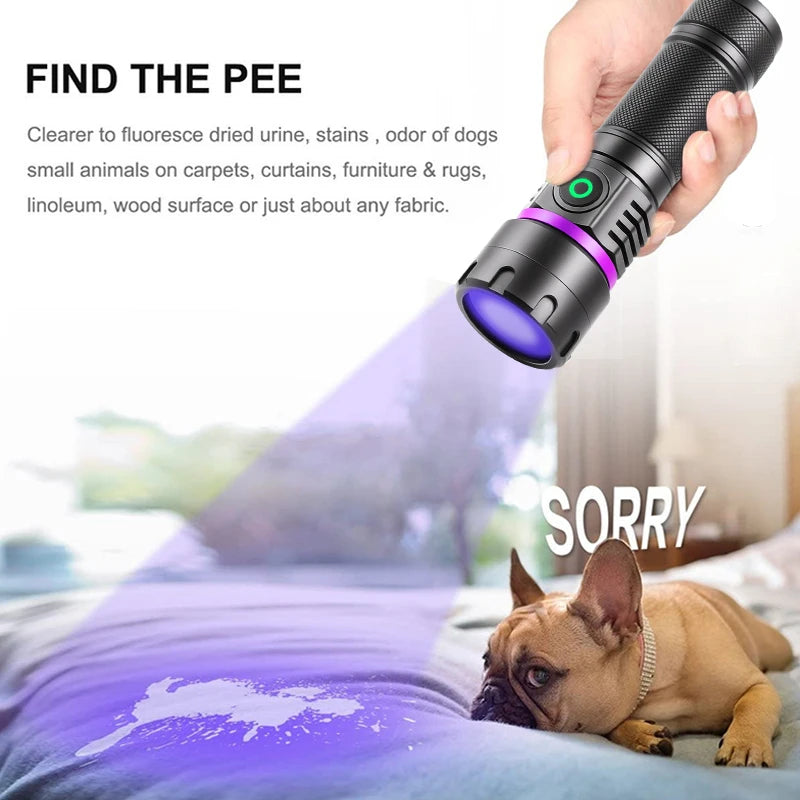 365nm Flashlight Black Mirror 2-Mode Purple Light Ultra Viole Torch Pet Urine Stains bed bug Scorpions Detector