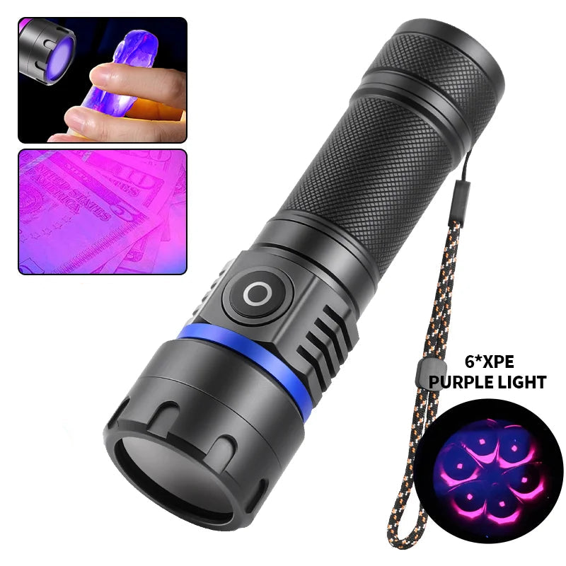 365nm Flashlight Black Mirror 2-Mode Purple Light Ultra Viole Torch Pet Urine Stains bed bug Scorpions Detector