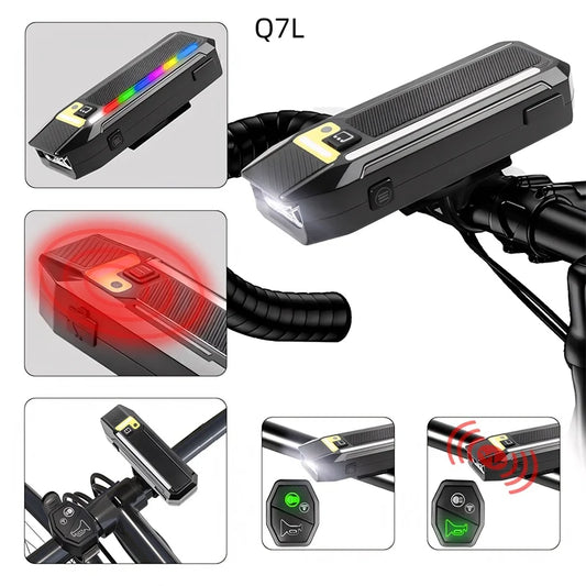 New night-time smart light-sensitive LED bike light with remote control and speaker, USB charging, lightweight for night riding