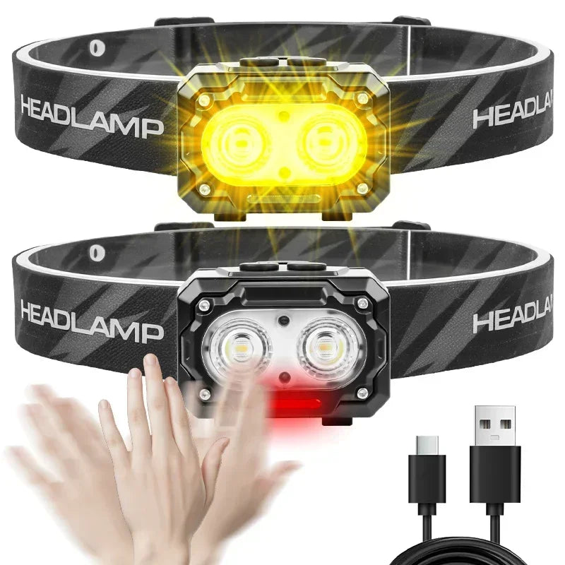 Charging Headlamp with Multi-color Temperature Sensor, Suitable for Trail Running and Hiking Backpacks