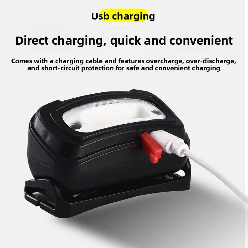 Induction LED Headlamp, Head-Mounted Night Fishing Lamp, Mini COB High-Brightness Outdoor Small Rechargeable Headlamp