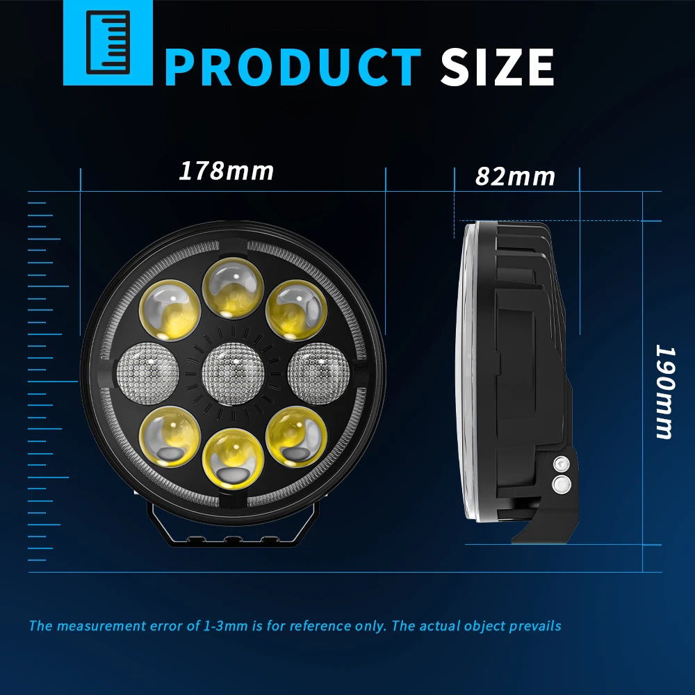 7" Round Car Working Light Truck Off-Road Driving Light Retrofitted Front Headlight Auxiliary Car Light Day Running Light 7R03