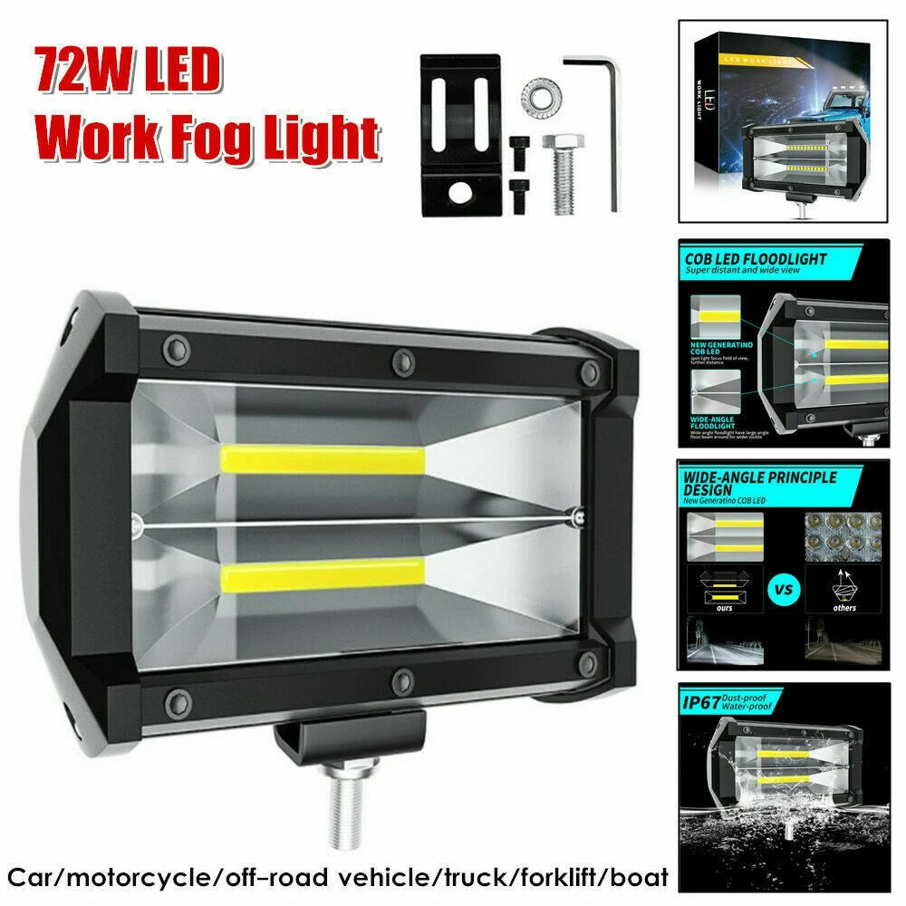 72W LED Work Light Spot Flood Beam Driving Fog Lamp Car ATV Off-Road Tractor 6500K White