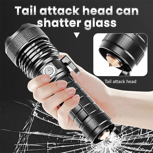 Multifunctional XHP160 Ultra-Bright LED Flashlight Type-C Charging High-Intensity Beam & Emergency Window-Breaking Tool