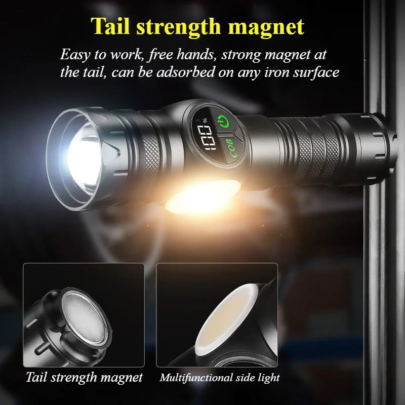 Outdoor camping patrol dual light source intelligent display aluminum tactical flashlight