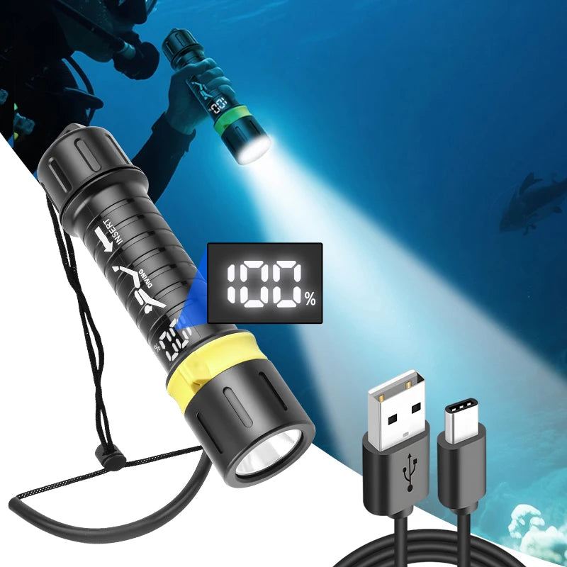 New D-411 Scuba Diving Torch XHP70 LED Flashlights 21700 USB-C Rechargeable Rotary Switch Magnetic Control  amphibious
