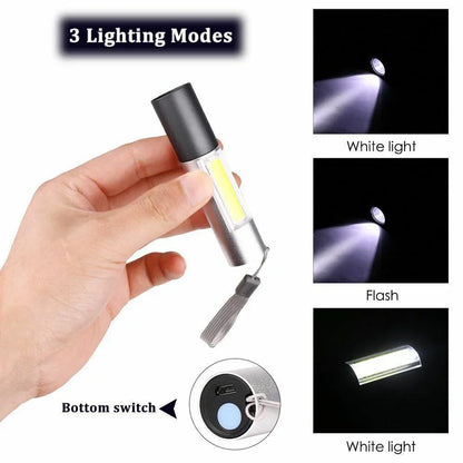 Mini LED Flashlight Zoomable USB Rechargeable Waterproof Lamps 3 Switch Modes Portable Torch Outdoor Safety Light