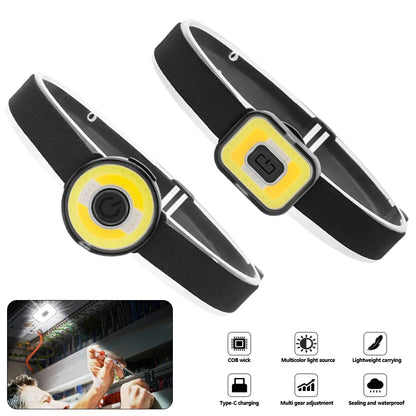 Super Bright COB LED Headlamp USB Rechargeable Headlight Built-in Lithium Battery Waterproof Portable Head Light Lamp