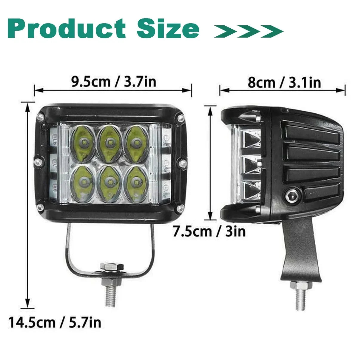 Barra de luz LED de trabajo para coche, 60 W, 12 V, resistente al agua, de tres lados, luminosa, 4 pulgadas, para coches, todoterrenos, SUV y camiones