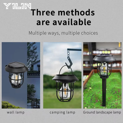 Multifunction Solar Camping Lamp Portable Lantern 3 Modes Garden Lawn Lights Waterproof Outdoor Floor Lamps Courtyard Wall Lamp