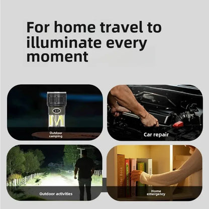 Multifunctional LED Flashlight Large Capacity Battery USB Rechargeable Dual Light Tactical Flashlight Outdoor Emergency Camping
