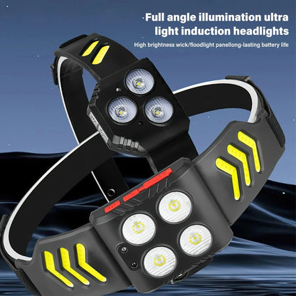 Ultra Bright XPE+COB LED Sensor Headlamp Type-C Fast Charging Headlight Outdoor Portable Waterproof Camping Fishing Headlight