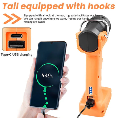 9LED work light 4000mAh Type-C USB charging with hook can be rotated 90° car repair emergency light handheld flashlig