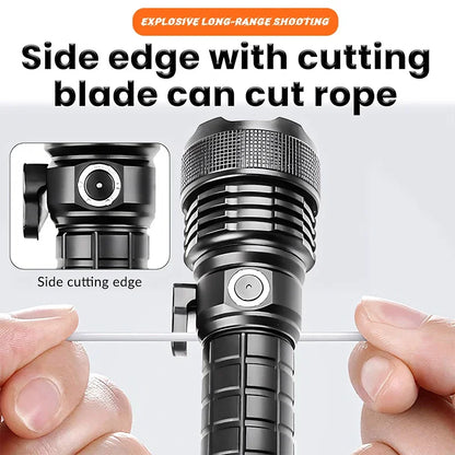 Multifunctional XHP160 Ultra-Bright LED Flashlight Type-C Charging High-Intensity Beam & Emergency Window-Breaking Tool