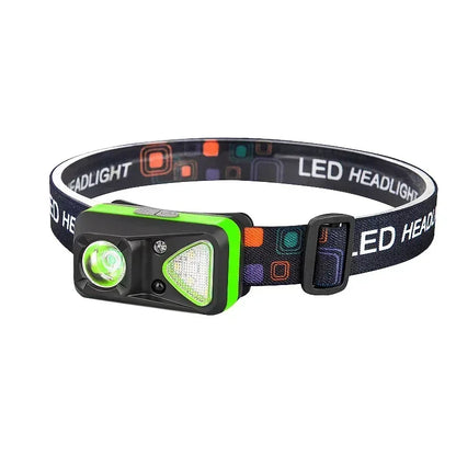 Mini sensor LED headlights, USB charging, dual-mode switch built-in battery, waterproof for camping, fishing adventures