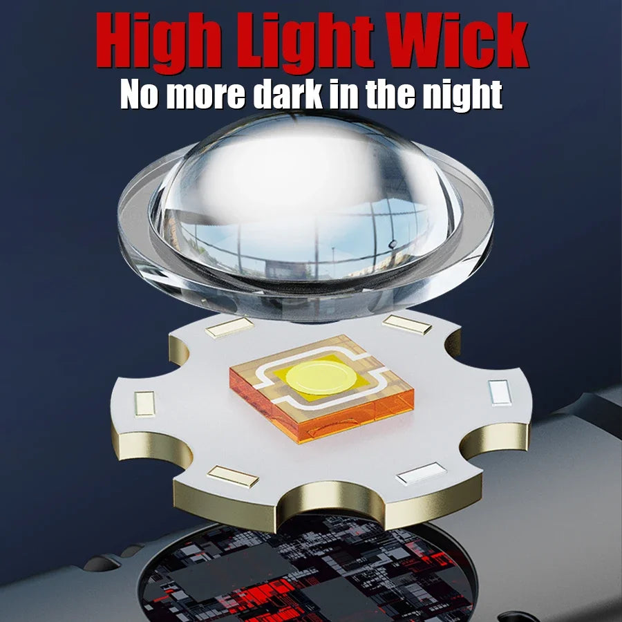 Super Bright LED Flashlight Outdoor Emergency Torch Multifunctional Working Light Broken Window Safety Hammer Red Warning Lamp