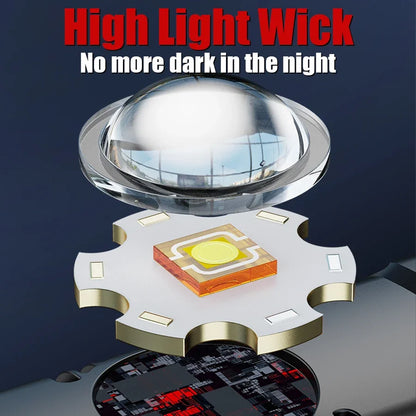 Super Bright LED Flashlight Outdoor Emergency Torch Multifunctional Working Light Broken Window Safety Hammer Red Warning Lamp