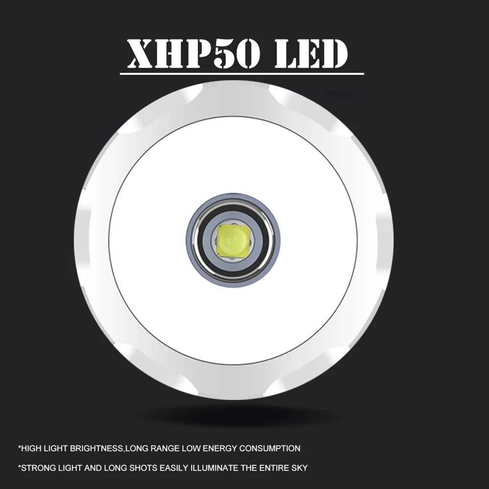 XHP50 LED Flashlight Super Brightness WIth 5 modes Spotlight IPX4 Waterproof Torch Rechargeable Lantern Emergency light