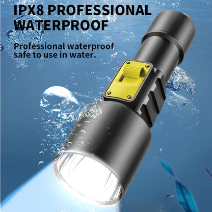 Upgrade Diving Flashlight Powerful Profession Underwater Lantern Rechargeable Dive Torch IP8 Waterproof Scuba Lamp