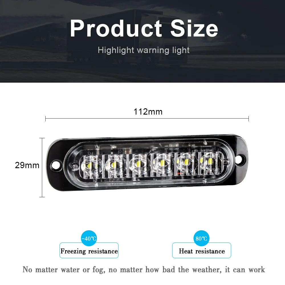 Luz estroboscópica LED, luces intermitentes para rejilla, luz de emergencia para automóvil, luz de advertencia de 6 LED, luces policiales para automóvil, luz estroboscópica LED para CAMIÓN, 12 V, 24 V