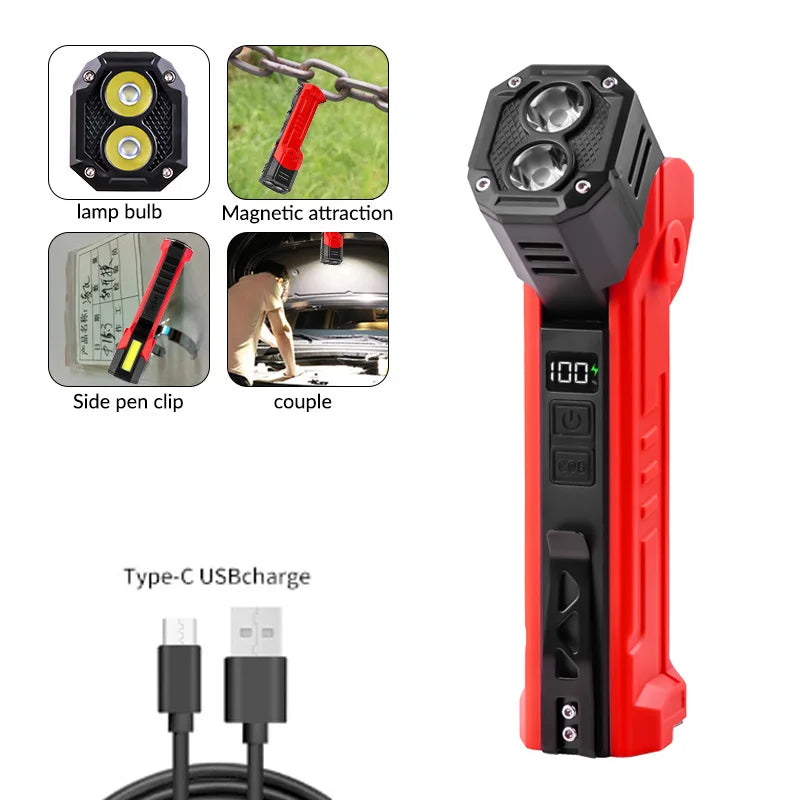 Multiple Function Flashlight XTE+COB Multi-function Dual Light Source Flashlight 600LM 180 Degree R ...