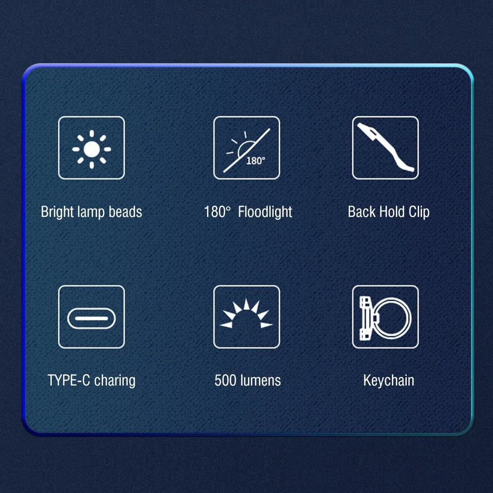 Mini EDC Keychain Flashlight TYPE-C Rechargeable Torch Portable Work Cap Light Tiki Fishing Camping Head Flashlight COB CL11