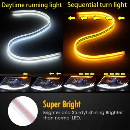 12V LED DRL Car Daytime Running Light Flexible Waterproof Strip Auto Headlights White Turn Signal Yellow Brake Flow Lights