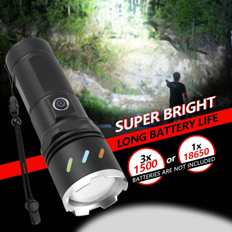 30W Hunting Flashlight Powerful Torch Lintern 1500LM Tactical Bike Light 18650 Aluminum Waterproof Lamp 8 Mode