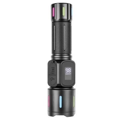 USB Rechargeable Flashlight COB Side Light Battery Indicator Telescopic Zoom Super Bright for Camping Hiking Emergency Lighting