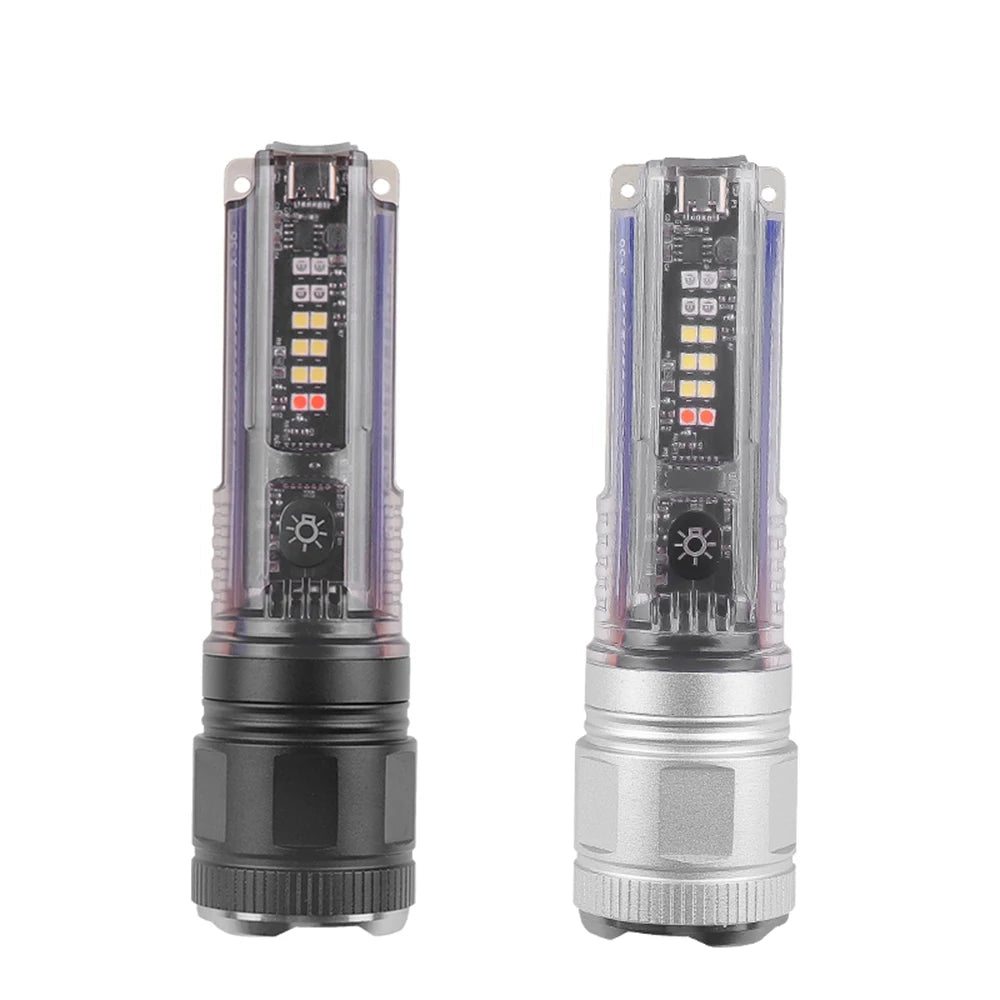 Mini Flashlight XHP50/30W LED 1000LM 1200M Range UV Light Built-in Battery Solar Rechargeable Torch Telescopic Zoom Lamp