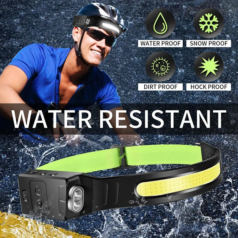 COB Powerful Headlamp Hiking Wave Induction LED Head Light Fishing Rechargeable Head Lamp Camping Cap Light