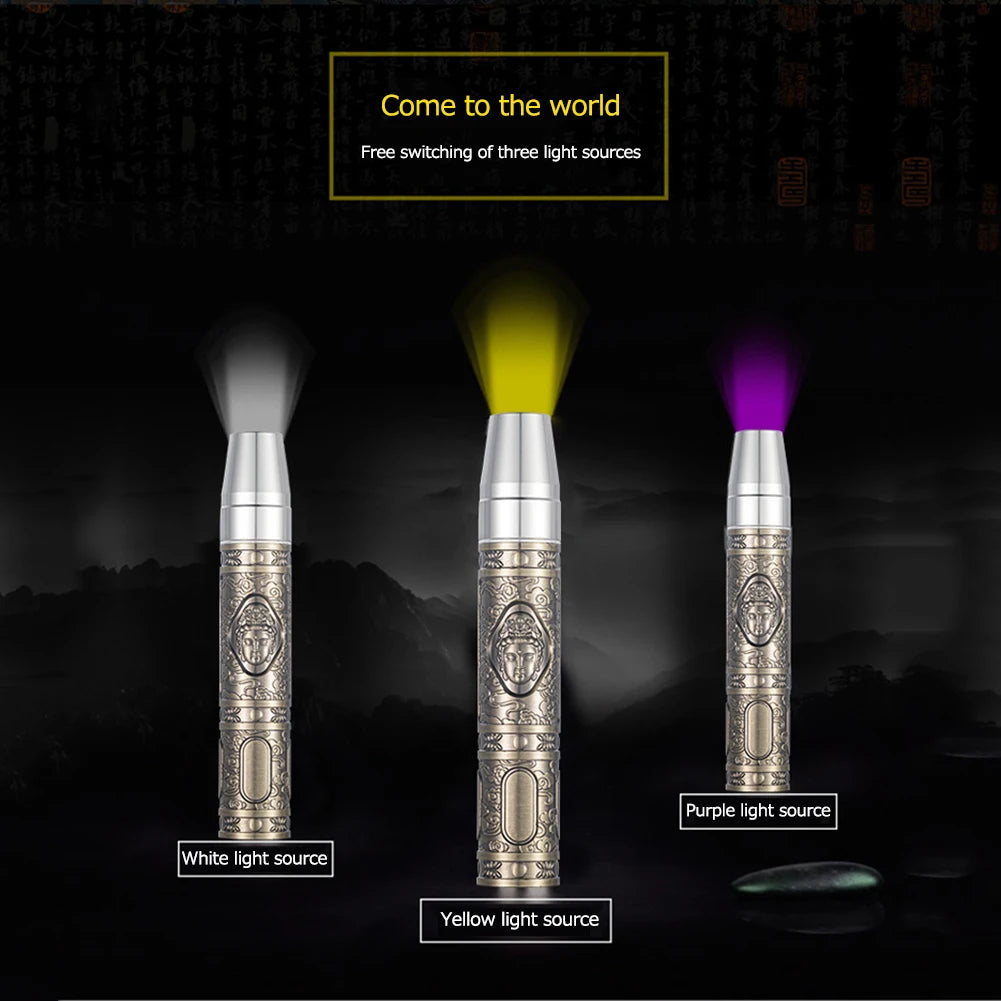 UV LED Flashlight 3 Modes Identification Jade Detector 365nm Ultraviolet Aluminum Alloy Emerald Jewelry Gems Amber Torch Lamp 1319