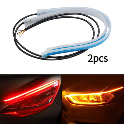12V LED DRL Car Daytime Running Light Flexible Waterproof Strip Auto Headlights White Turn Signal Yellow Brake Flow Lights