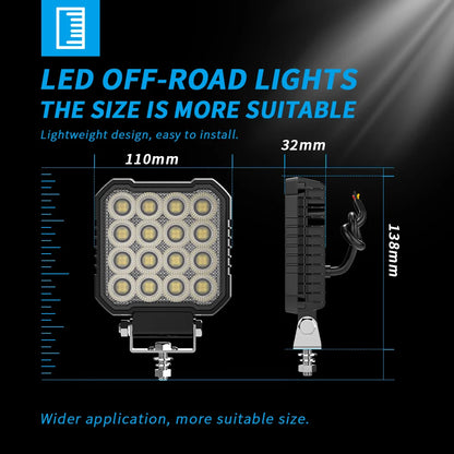 4 Inch 64 LED Square Floodlight 9-80V 24W Car Work Light For Jeep Truck Boat Tractor ATV Offroad 4X4 Barra LED Headlight