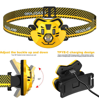 Kids LED Headlamp USB Rechargeable Camping Flashlight Toys 4 Modes Cute Animal Headlight Birthday Gifts for Toddlers